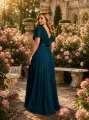 elegancka zielona sukienka maxi, długa sukienka dla mamy weselnej, zielona sukienka dla mamy weselnej, sukienka na wesele 42 44 46, rozkloszowana sukienka maxi, zwiewna długa sukienka na wesele, elegancka sukienka plus size na wesele.