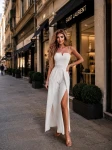 VERA elegancki beżowy kombinezon damski z rozcięciami