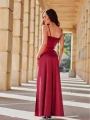 elegancka bordowa sukienka, bordowa sukienka na studniówkę, bordowa sukienka wieczorowa, satynowa sukienka maxi.