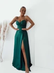 Sukienka długa Ines kolor butelkowa zieleń z poświatą   
