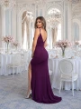 sukienka z kopertowym dekoltem, bakłażanowa sukienka maxi, sukienka dla druhny, elegancka sukienka na wesele.