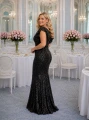 czarna sukienka cekinowa plus size, długa sukienka cekinowa, czarna sukienka na wesele plus size, cekinowa sukienka na bal, czarna sukienka na Sylwestra, długa czarna sukienka wieczorowa, sukienka cekinowa z dekoltem V, elegancka sukienka plus size,