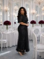 JAPONIA – długa czarna sukienka plus size z cekinami. Zwiewne rękawy, dekolt V i elegancki fason. Idealna sukienka na wesele i bal. Kraków Tandeta king square