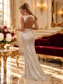beżowo-srebrna sukienka cekinowa, długa sukienka z cekinami, sukienka cekinowa z rozporkiem, długa sukienka na wesele, srebrna sukienka na bal, CAMELEON Pretty Women