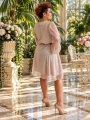 sukienka brudny róż plus size, krótka plisowana sukienka na wesele, sukienka cameleon brudny róż, sukienka na wesele 42–50, elegancka sukienka z długim rękawem, plisowana sukienka Pretty Women