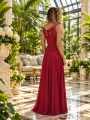 Długa bordowa sukienka FERRARI z koronkową górą, mieniącymi się koralikami i wszytymi miseczkami. Pretty Women, rozmiary 36–44.