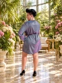 sukienka NANCY brokat, sukienka grafitowo-różowe holo, brokatowa sukienka plus size, sukienka z kopertowym dekoltem, sukienka brokatowa z długim rękawem, sukienka na wesele rozmiary 42–50