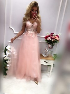 Sukienka Lotos pudrowy róż