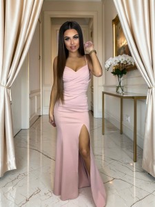 Sukienka długa Minerale kolor pudrowy róż 