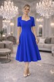 szafirowa sukienka na wesele, elegancka sukienka midi, sukienka midi na wesele, szafirowa sukienka z kieszeniami, sukienka z francuskiej krepy, elegancka szafirowa sukienka, sukienka midi na komunię, sukienka midi na chrzciny