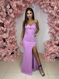 Sukienka długa Luckin ramiączko kolor liliowy