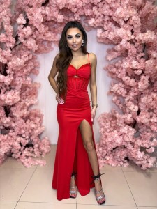 Sukienka długa Luckin ramiączko kolor czerwony