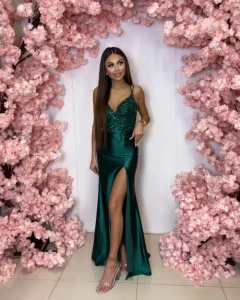 Sukienka długa Esther kolor butelkowa zieleń 